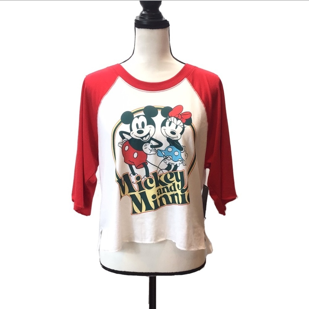 Disney Womens Mickey & Minnie Mouse Raglan Tee
